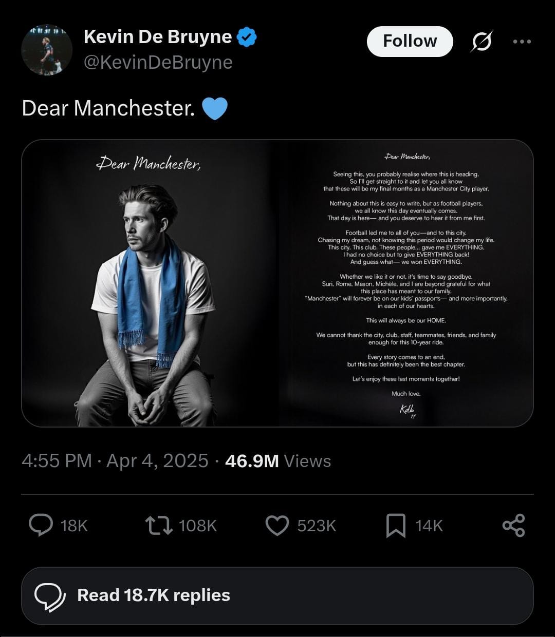 মৌসুম শেষে ম্যান সিটি ছাড়ছেন ডি ব্রুইনা